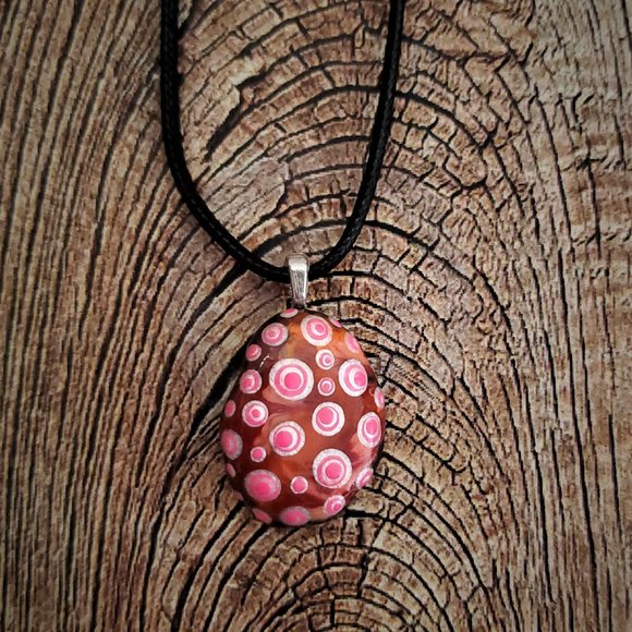 Hand Painted Dot Art Pendant, Pearl and Hot Pink - Picture 9 of 9